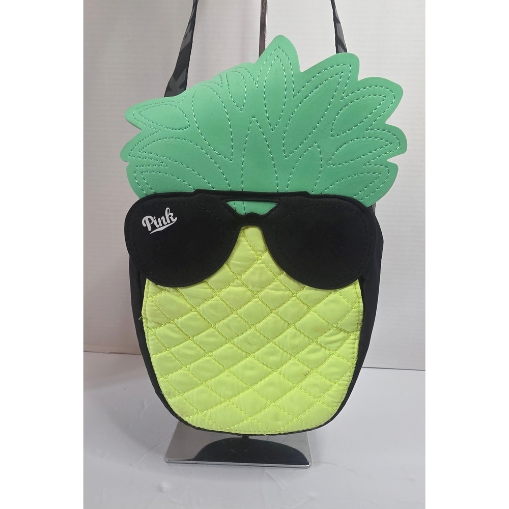 Victorias Secret PINK Pineapple Crossbody Bag Black Yellow Quilted Sunglasses - Picture 1 of 6